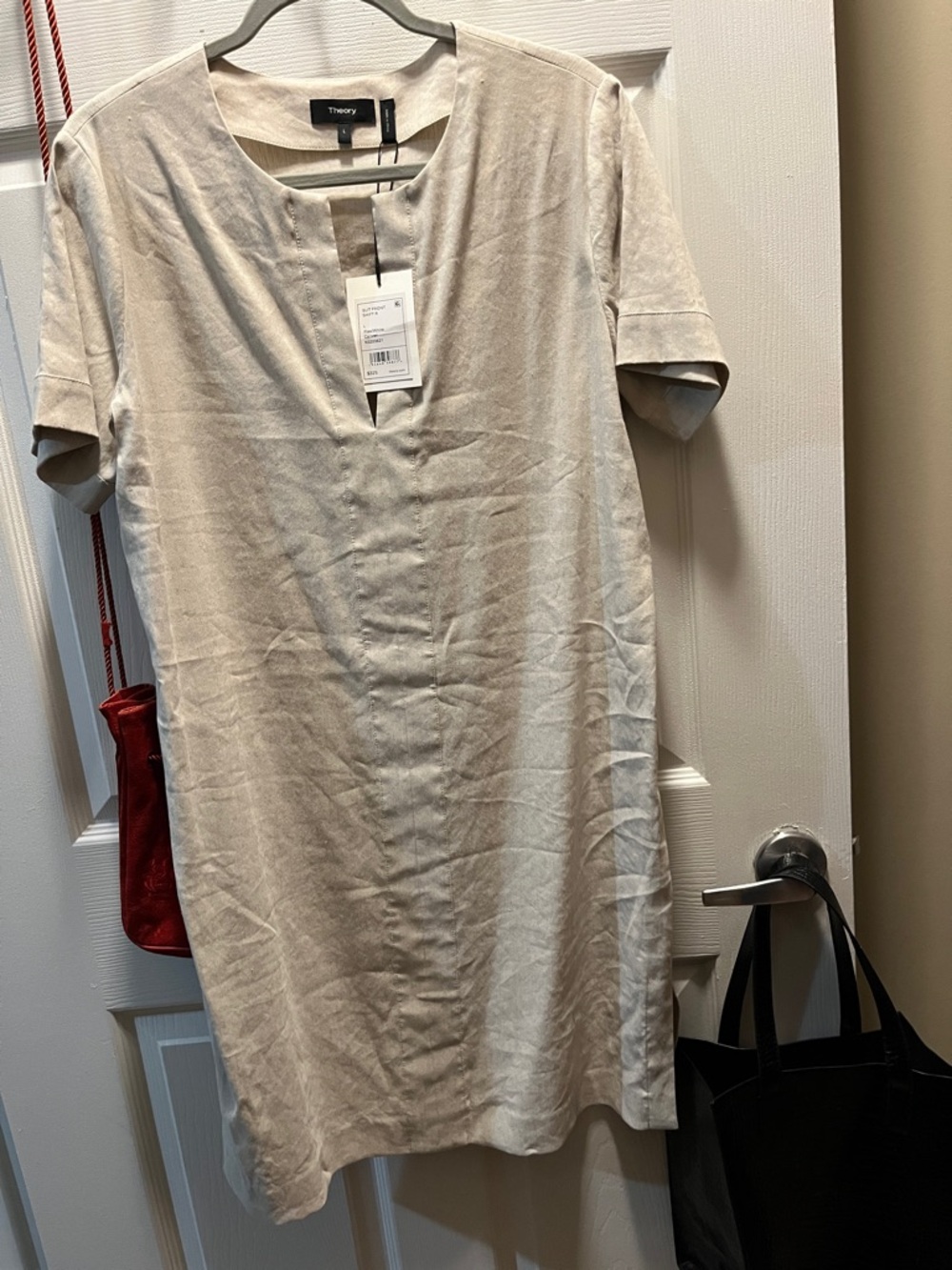 THEORY Women’s Sand Beige Short-Sleeve Notch-Neck Dress